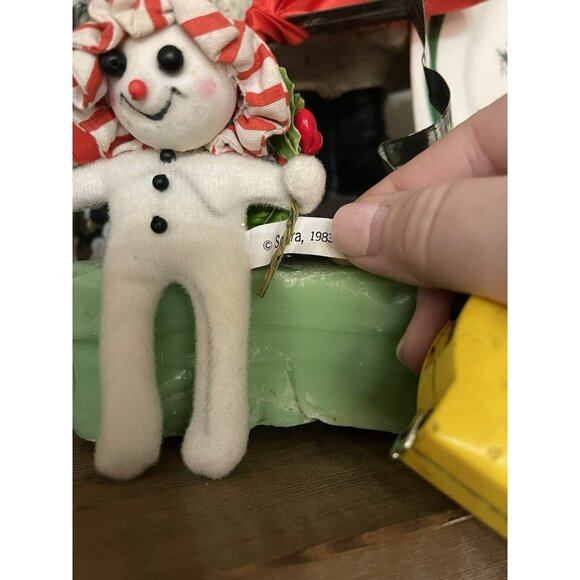 Snowmen Christmas Ornament Foam Balls Vintage Holiday Decor W Bonnet - Picture 7 of 7